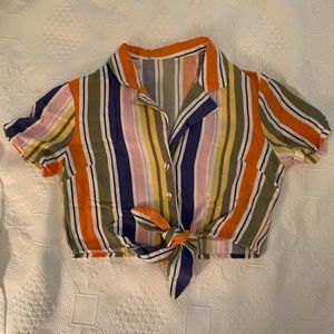 striped cropped button down